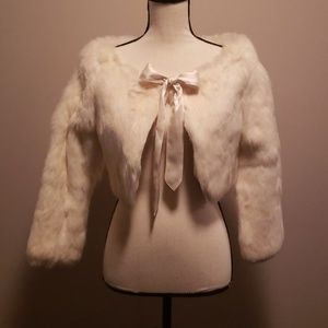 Bebe White Rabbit Fur Capelet